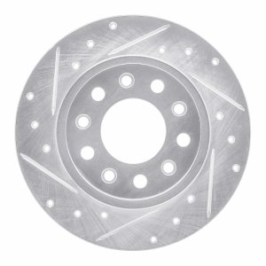 Dodge DART Brake Rotor (1) - Rear Left - R1 Concepts - Drilled & Slotted - Silver - `13-`16